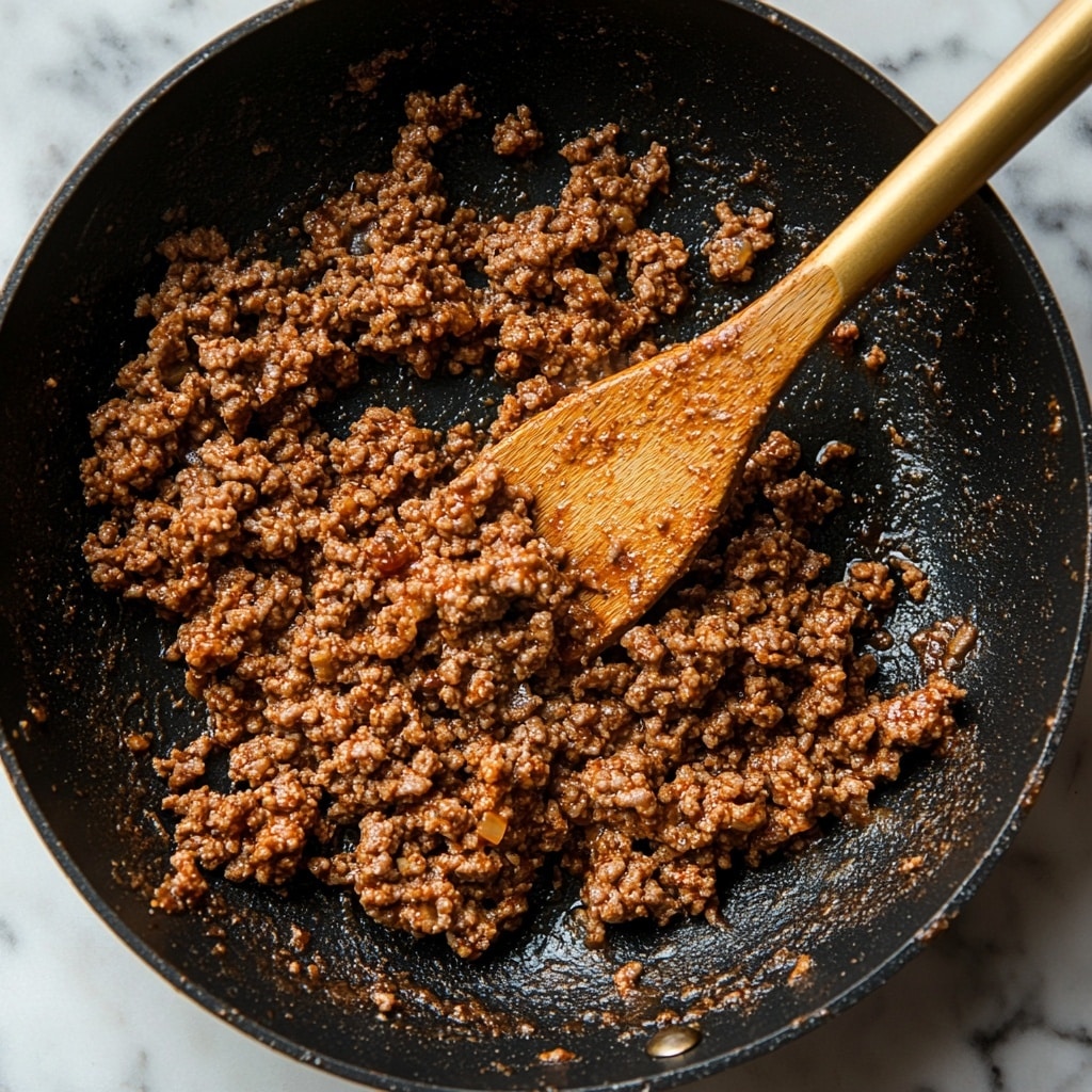 Taco Cottage Cheese Sweet Potato Bowl – Cozy High-Protein Dinner Idea taco cottage cheese sweet potato bowl Taco-seasoned ground beef cooking in a skillet for taco cottage cheese sweet potato bowl