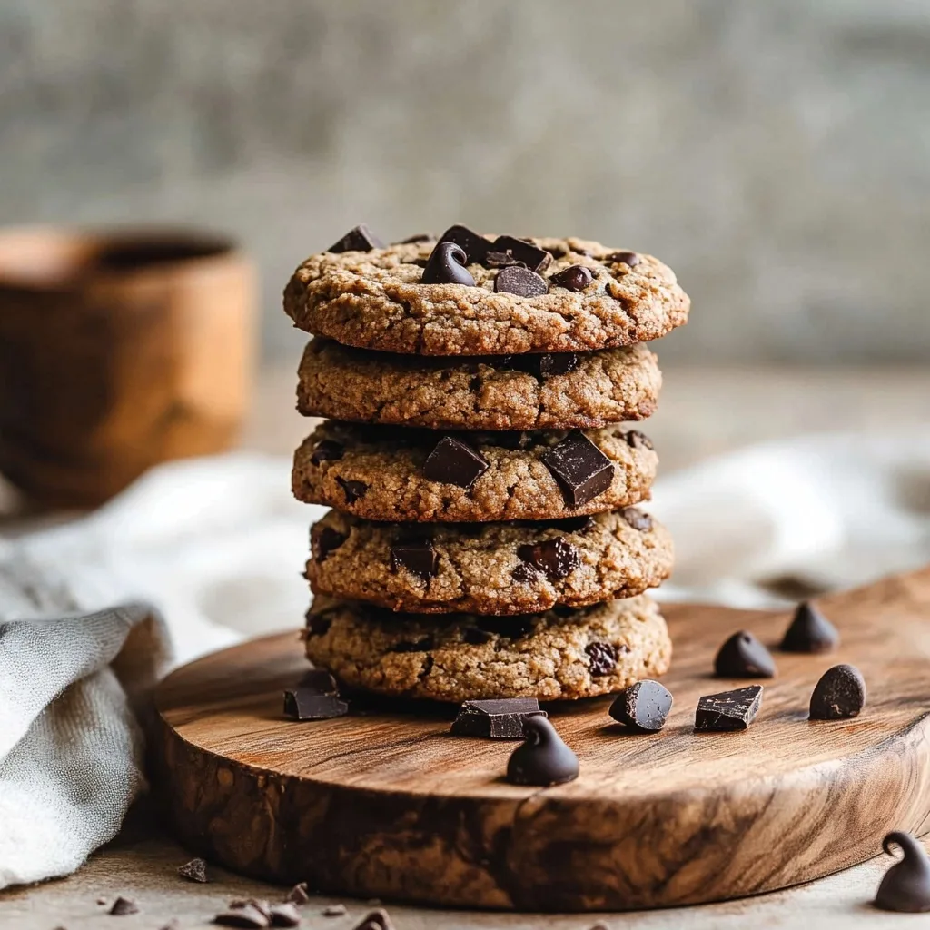 Chickpea Chocolate Chip Cookies No Flour – Simple, Protein-Packed Treat Chickpea Chocolate Chip Cookies No Flour Stack of chickpea chocolate chip cookies no flour on a wooden board with chocolate chunks