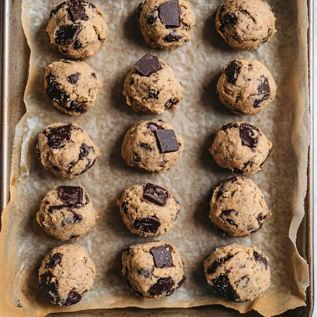 Chickpea Flour Tahini Cookies: The Ultimate Gluten-Free Treat Chickpea Flour Tahini Cookies Scoops of chickpea flour tahini cookie dough with dark chocolate chunks on parchment paper