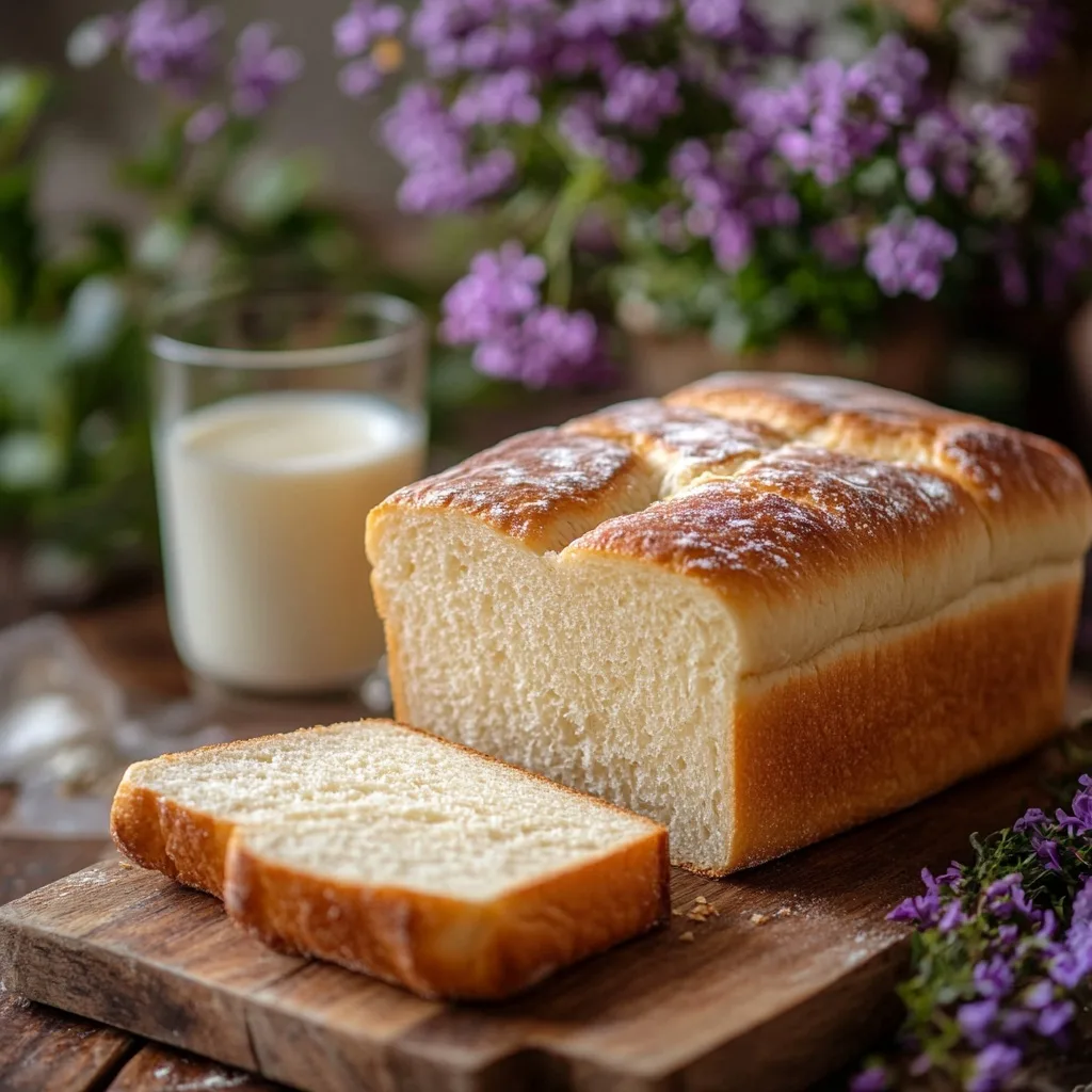 Gluten-Free Japanese Milk Bread (Tangzhong) – Soft, Pillowy, and Easy Gluten-Free Japanese Milk Bread Sliced gluten-free Japanese milk bread with milk and flowers in background