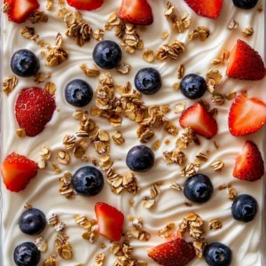 High Protein Greek Yogurt Bark: The Best Frozen Snack You’ll Love High Protein Greek Yogurt Bark Greek yogurt bark topped with blueberries, strawberries, and granola before freezing
