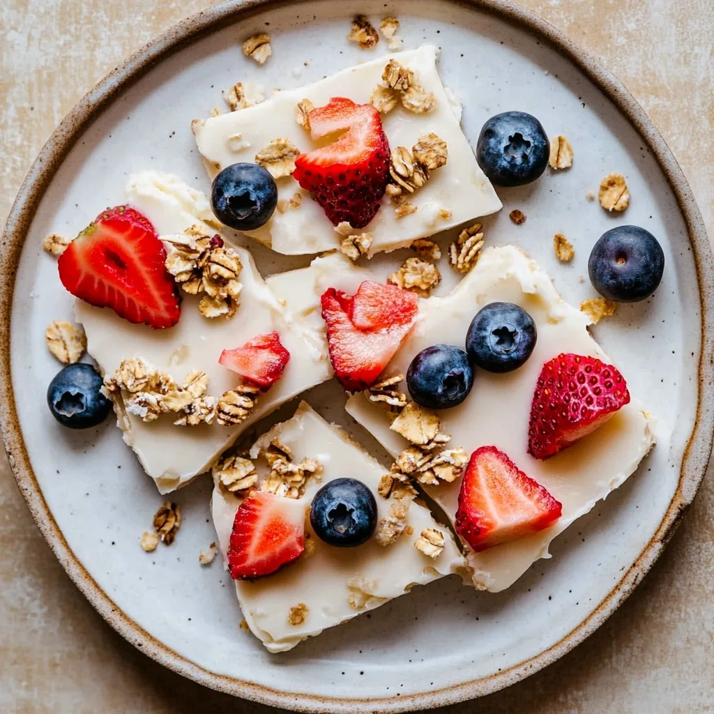 High Protein Greek Yogurt Bark: The Best Frozen Snack You’ll Love High Protein Greek Yogurt Bark High protein Greek yogurt bark with berries and granola on a plate