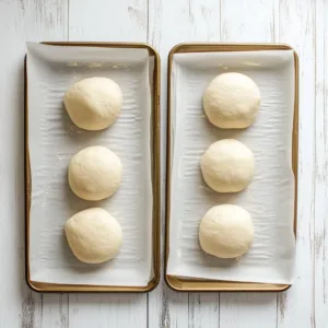 Super-Soft Tangzhong Burger Buns Tangzhong Burger Buns Shaped Tangzhong Burger Buns dough balls before proofing on trays