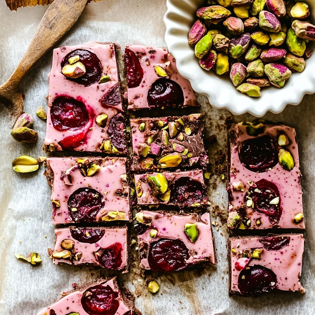 Cherry Pistachio Chocolate Yogurt Protein Bark – The Ultimate No-Bake High-Protein Frozen Dessert Cherry Pistachio Chocolate Yogurt Protein Bark cherry pistachio chocolate yogurt protein bark sliced on parchment with a vintage knife