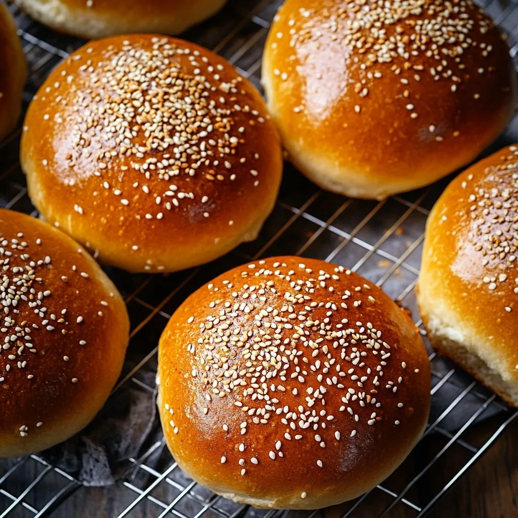 Super-Soft Tangzhong Burger Buns Tangzhong Burger Buns Tangzhong Burger Buns cooling on wire rack after baking