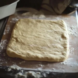 Tangzhong Parker House Rolls: Soft, Buttery Classics with a Cozy Twist Tangzhong Parker House Rolls Tangzhong Parker House Roll dough rolled into a rectangle on a floured surface